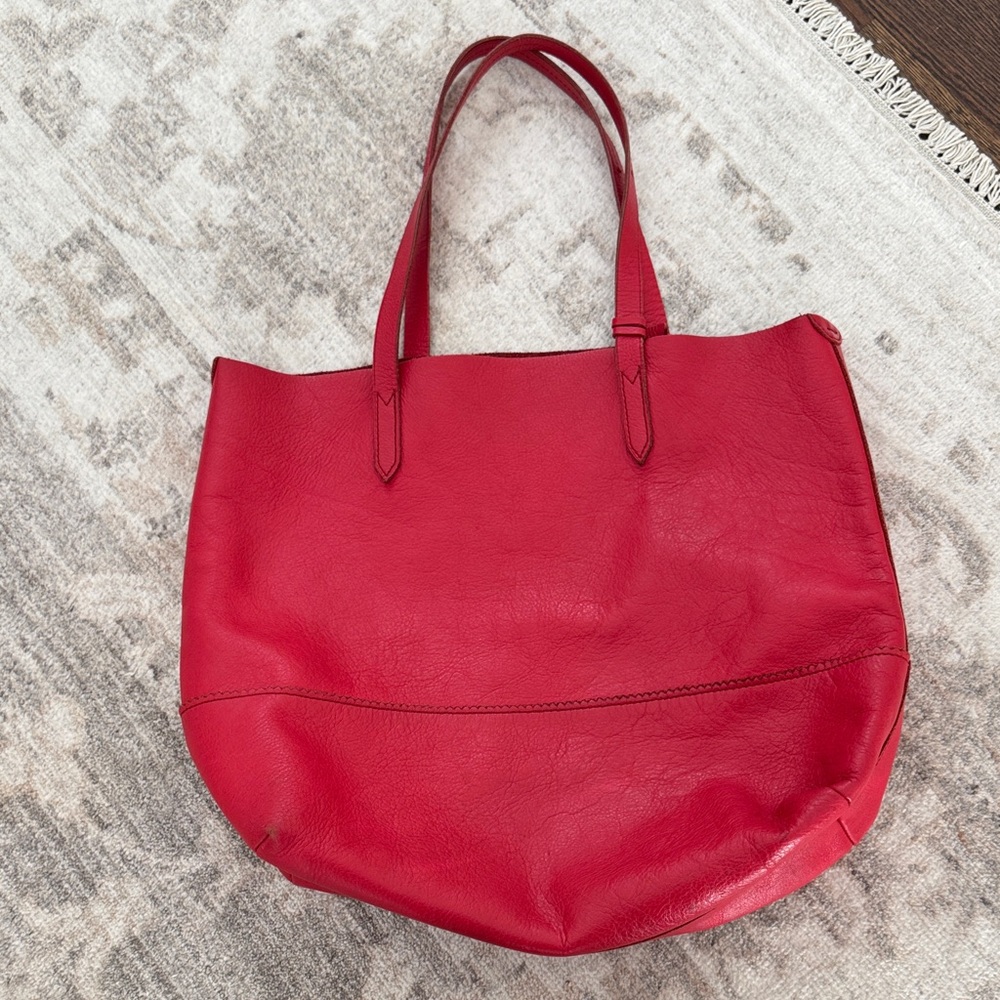 Elegant Red Leather Tote Bag